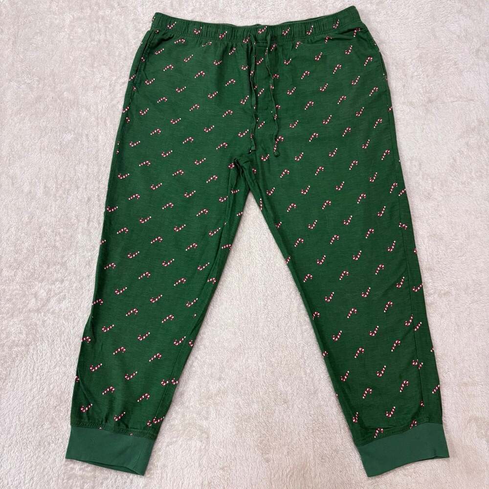 Sonoma Womens XXL Green Candy Cane Christmas Flannel Pajama Pants Cotton Joggers